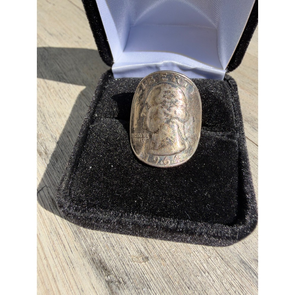 Vintage 1964 Washington Quarter Coin Ring Silver Size 6.5 Handmade Jewelry